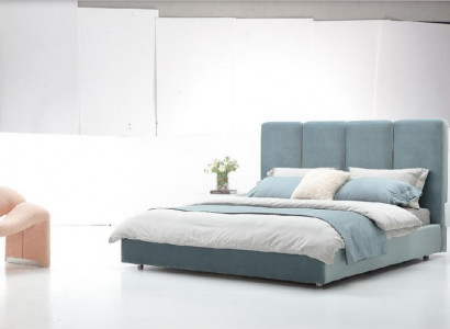 Designer Bett Blau 180x200 Schlafzimmer Betten Textil Hotel Luxus Polster Sitz